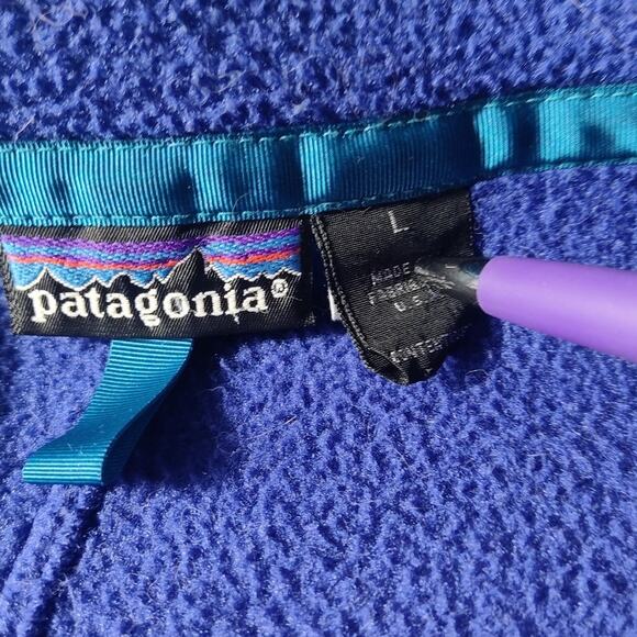Patagonia Retro Dark Blue Aqua Turquoise Fleece Full Zip Jacket Vintage Large - Picture 4 of 11